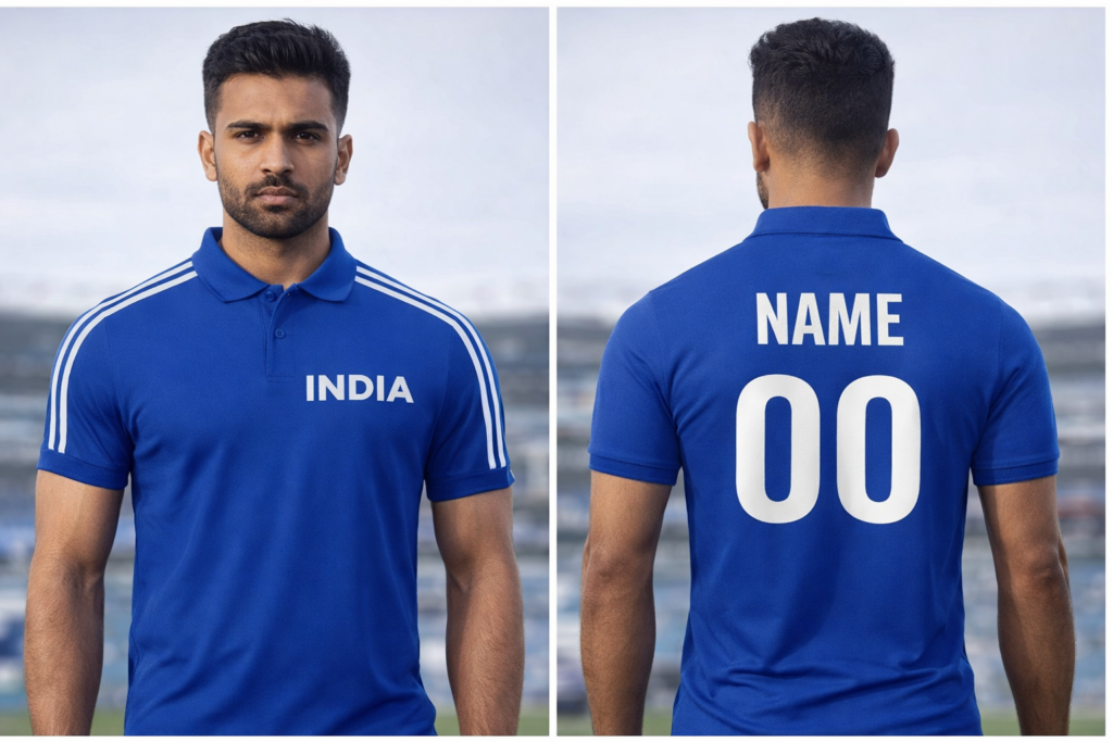 Customised India Blue Polo Jersey with Name and Number Print