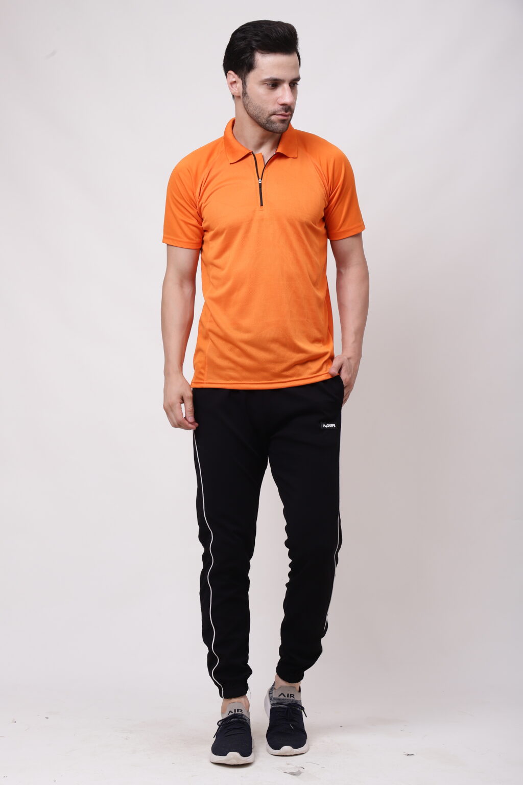 Men Black Trackpant with White line