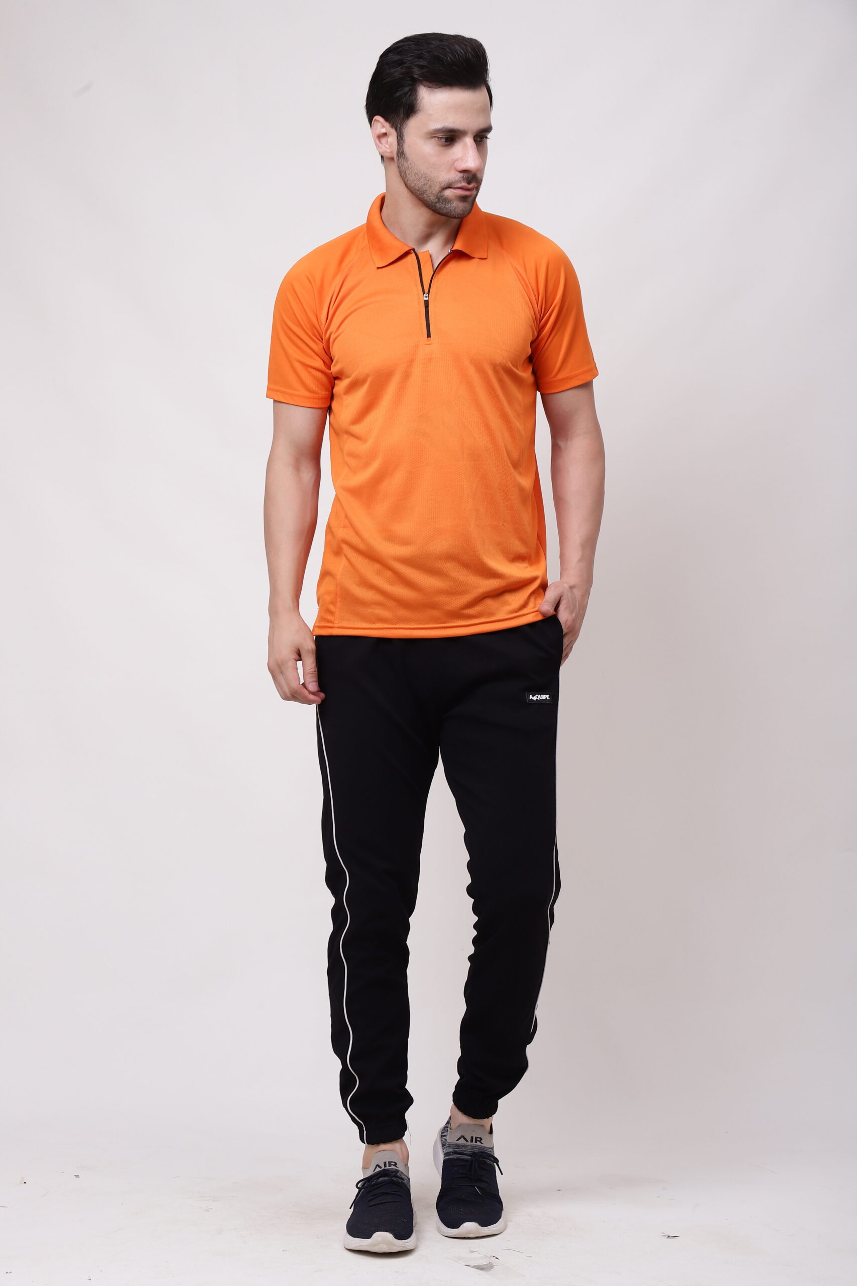Men Black Trackpant with White line