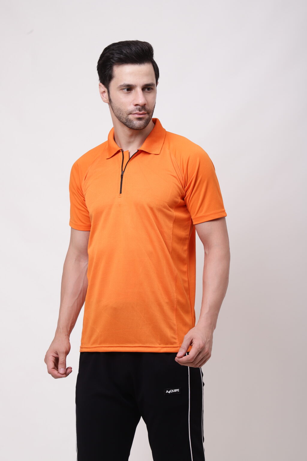 Orange Polo Neck With Zipper T-shirt