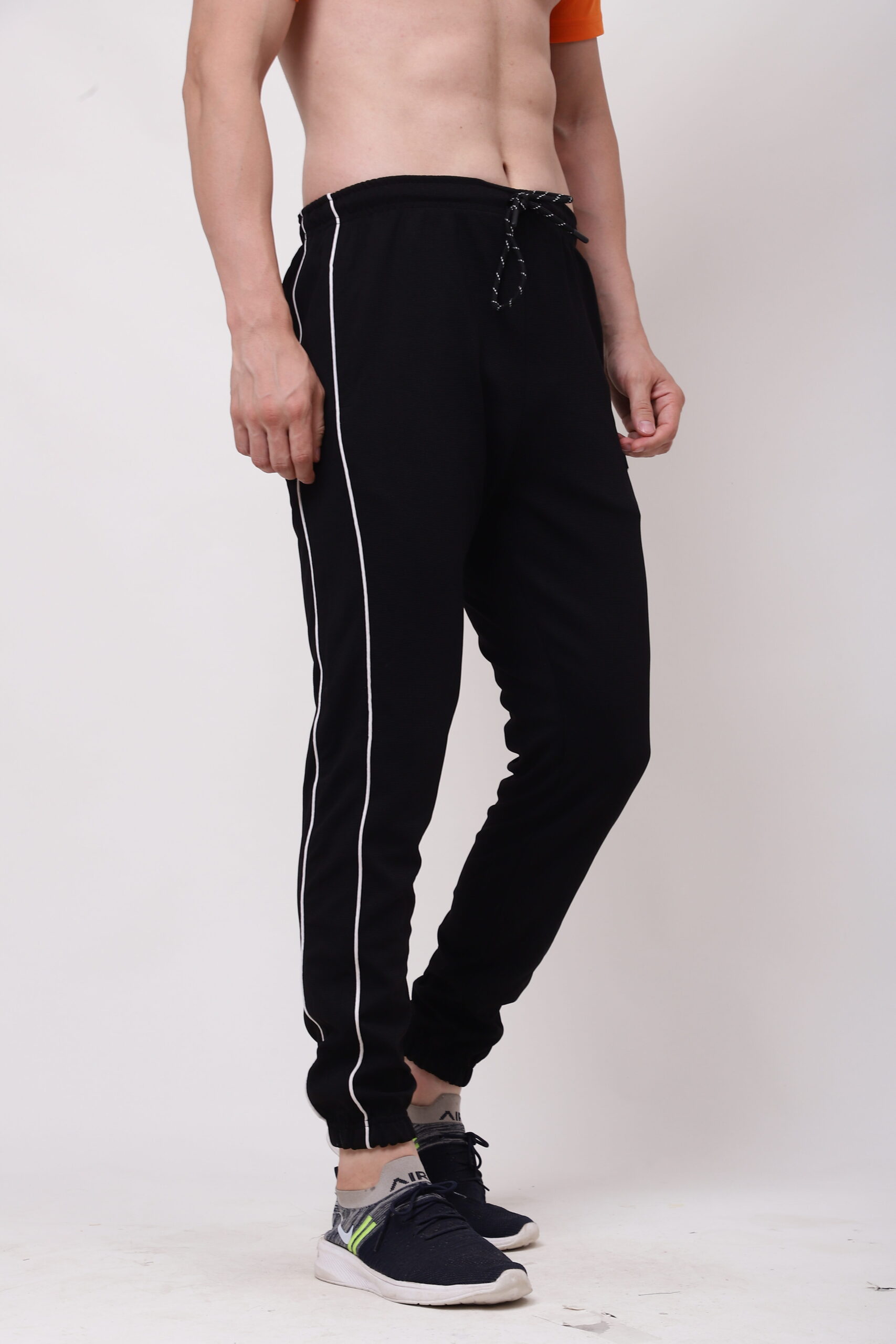 Men Black Trackpant with White line - Image 2