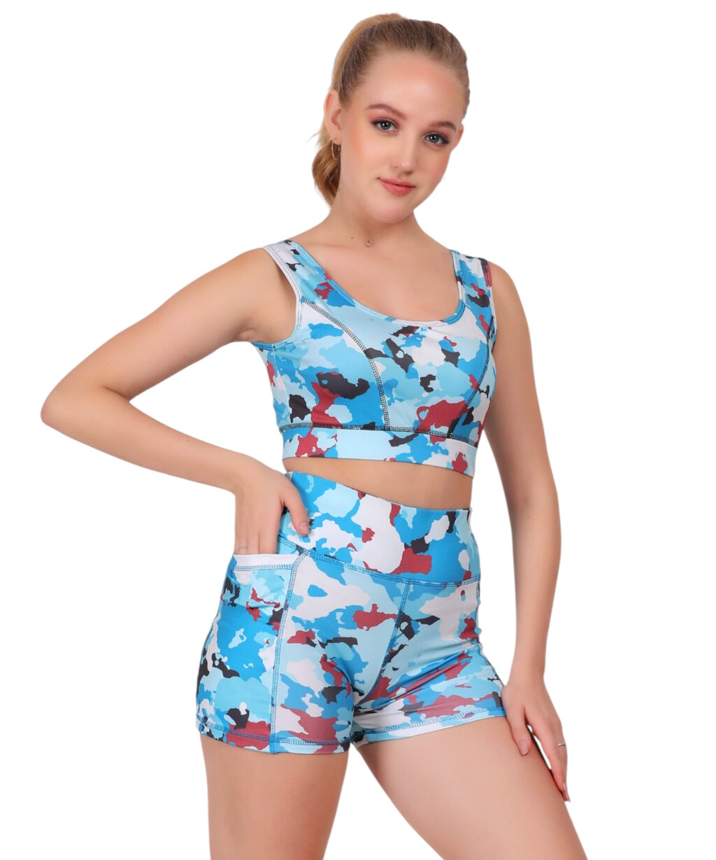 Spandex Cycling top & shorts sky blue camouflage set
