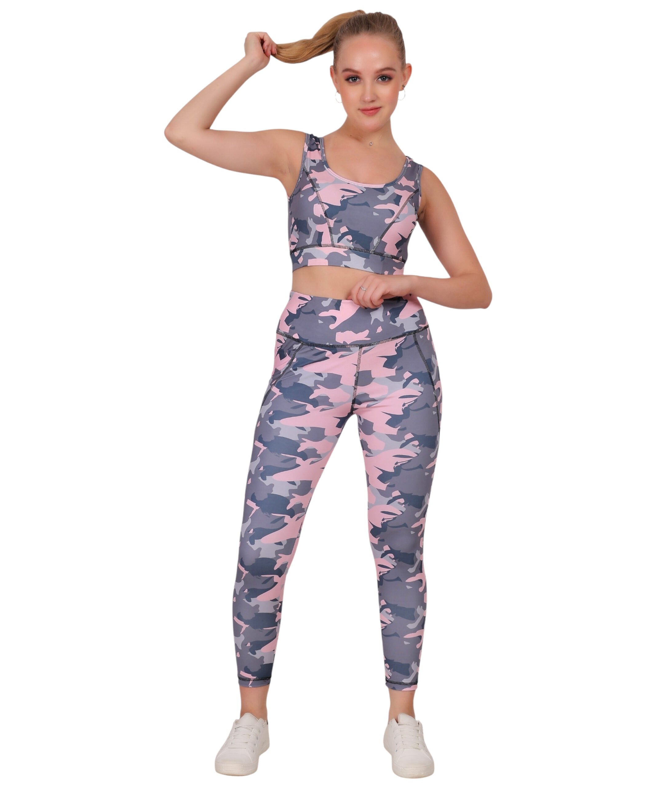 Spandex jegging & top Pink Black camouflage Set - Image 3