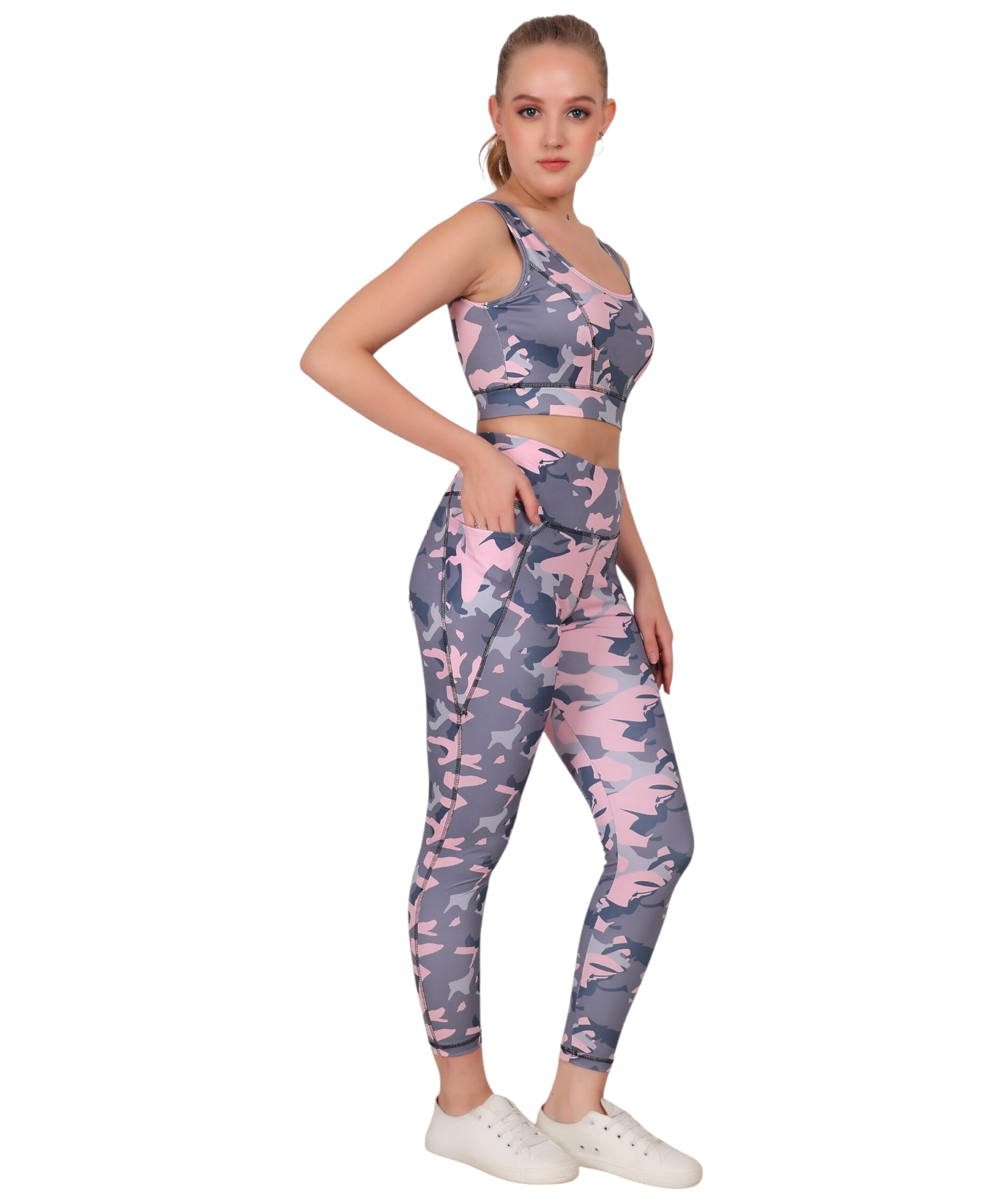 Spandex jegging & top Pink Black camouflage Set