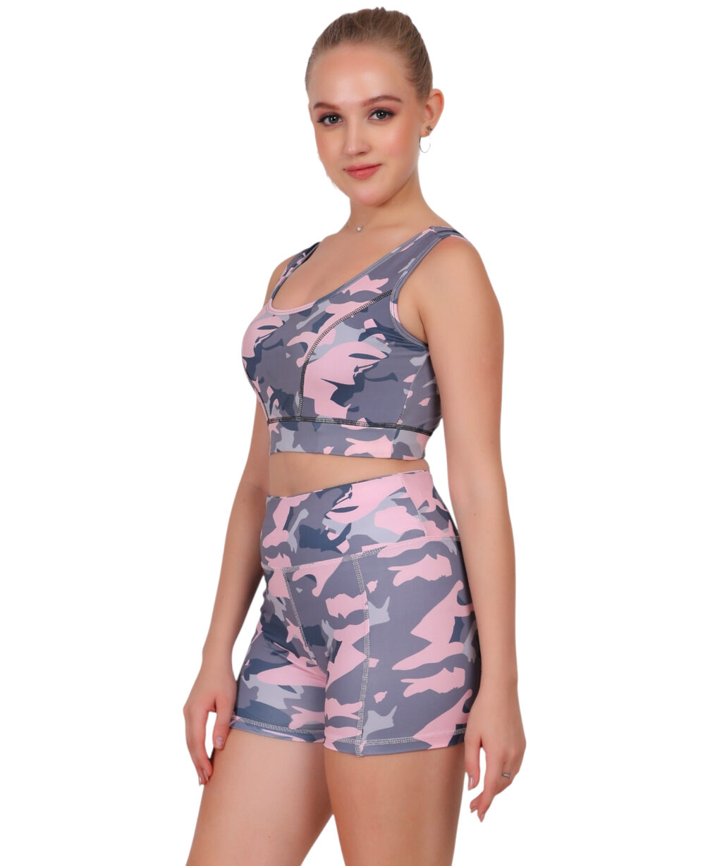 Spandex Cycling top & short Pink Black Camouflage Set