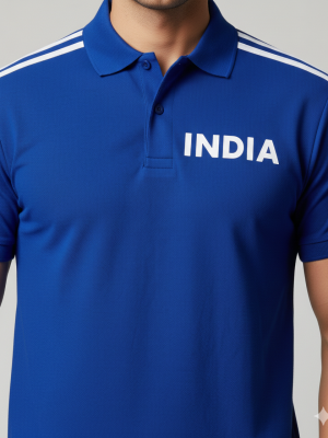 India Blue Cotton Polo Jersey