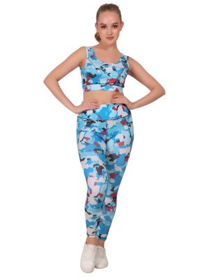 Spandex top &  jegging sky blue camouflage set