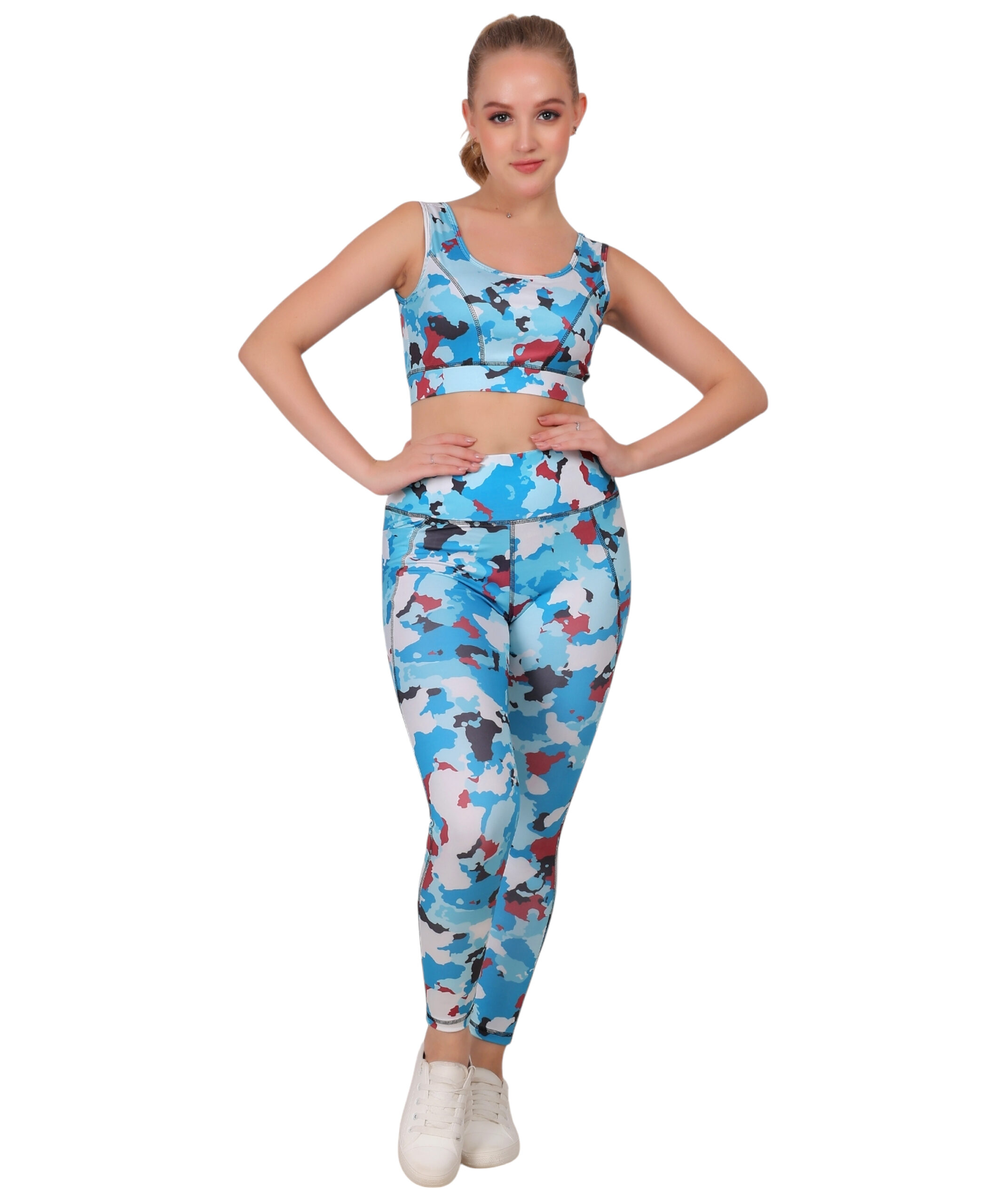 Spandex top & jegging sky blue camouflage set