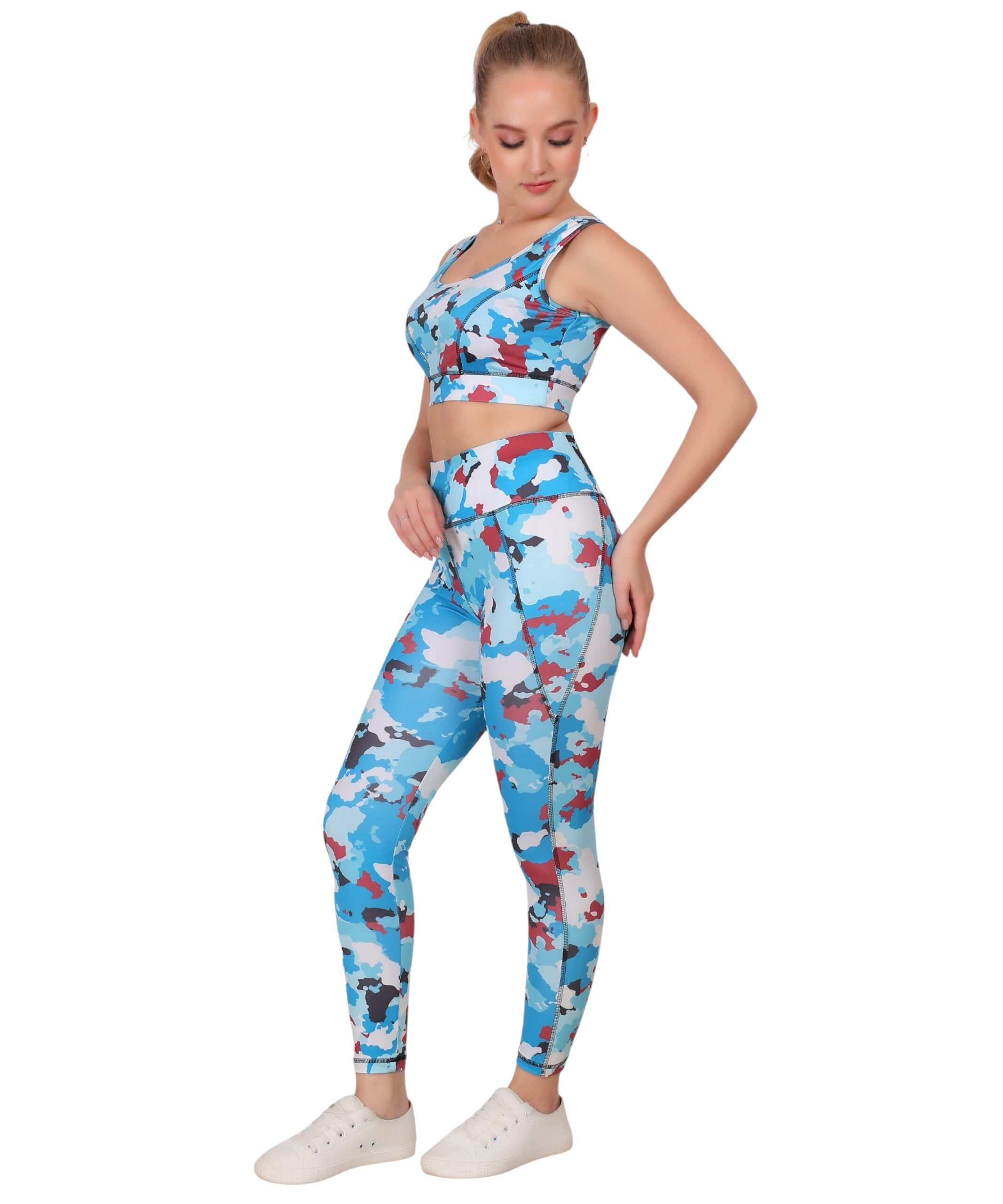 Spandex top & jegging sky blue camouflage set - Image 3