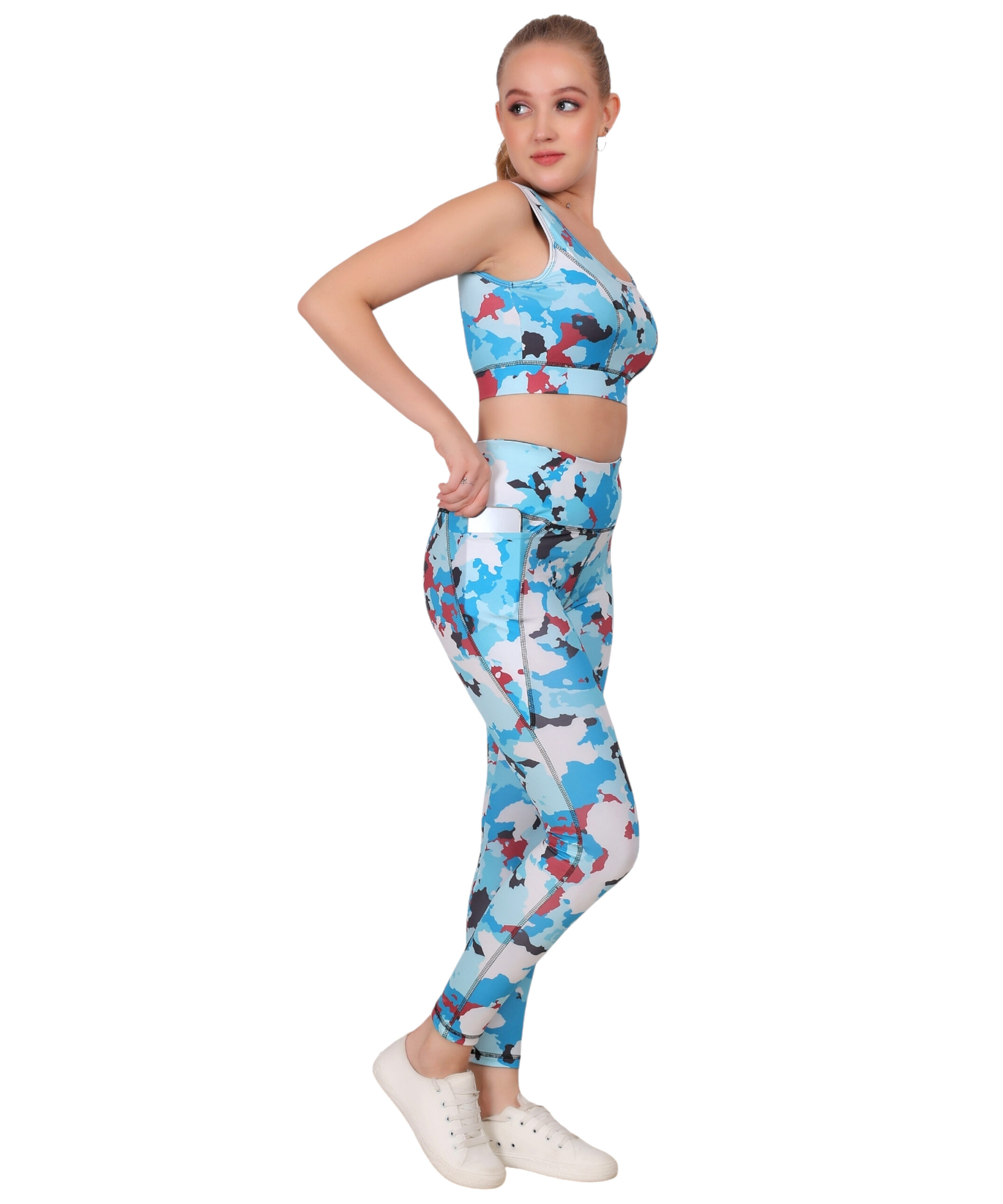 Spandex top & jegging sky blue camouflage set - Image 4
