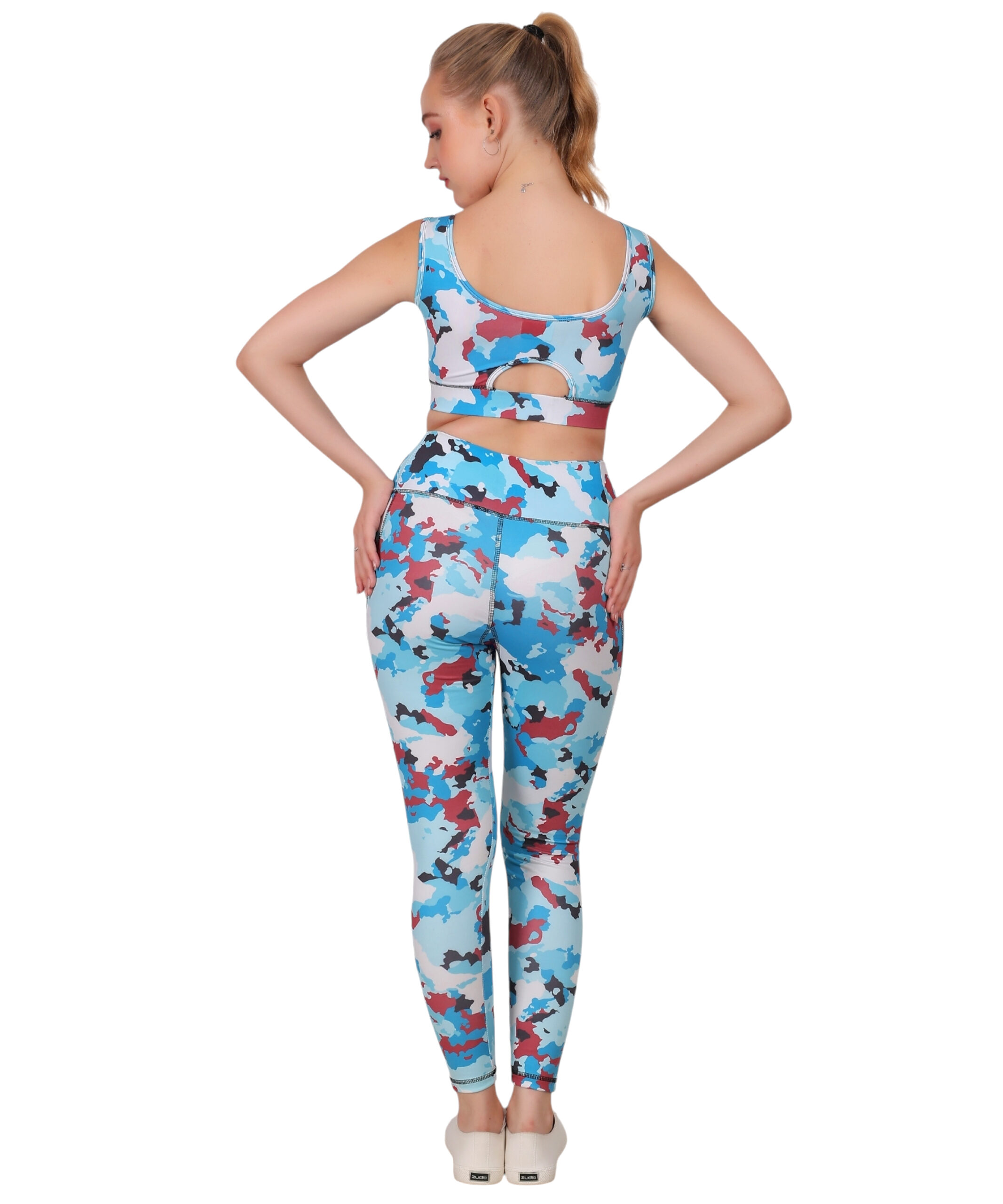 Spandex top & jegging sky blue camouflage set - Image 2