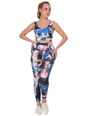 Spandex top &  jegging Royal blue camouflage set
