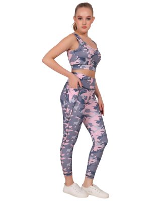 Spandex jegging  & top Pink Black camouflage Set