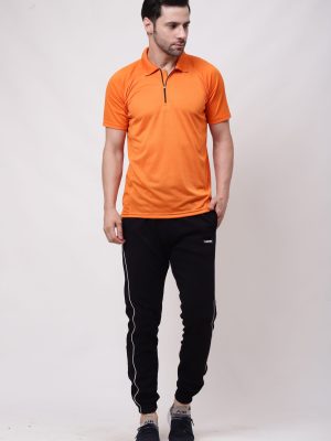 Men Black Trackpant with White line