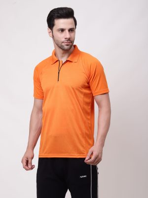 Orange Polo Neck With Zipper T-shirt