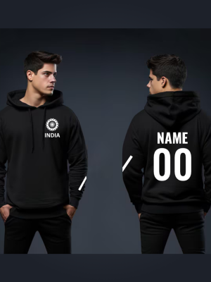 India Black Customised Hoodie for Cricket fans | India Black Customised Hoodie | Personalised Cricket hoodies India | India Black Customised Hoodie