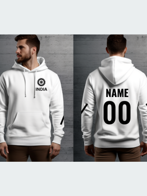 Customised India White Hoodie for Cricket fans | India White Customised Hoodie for Cricket fans | Indian Cricket hoodie | Personalised Cricket hoodies India