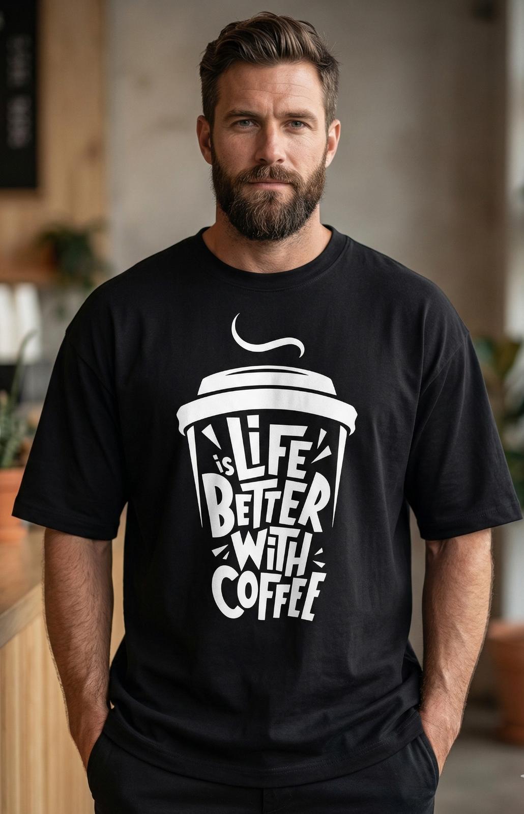 Oversized Coffee Graphic T Shirt