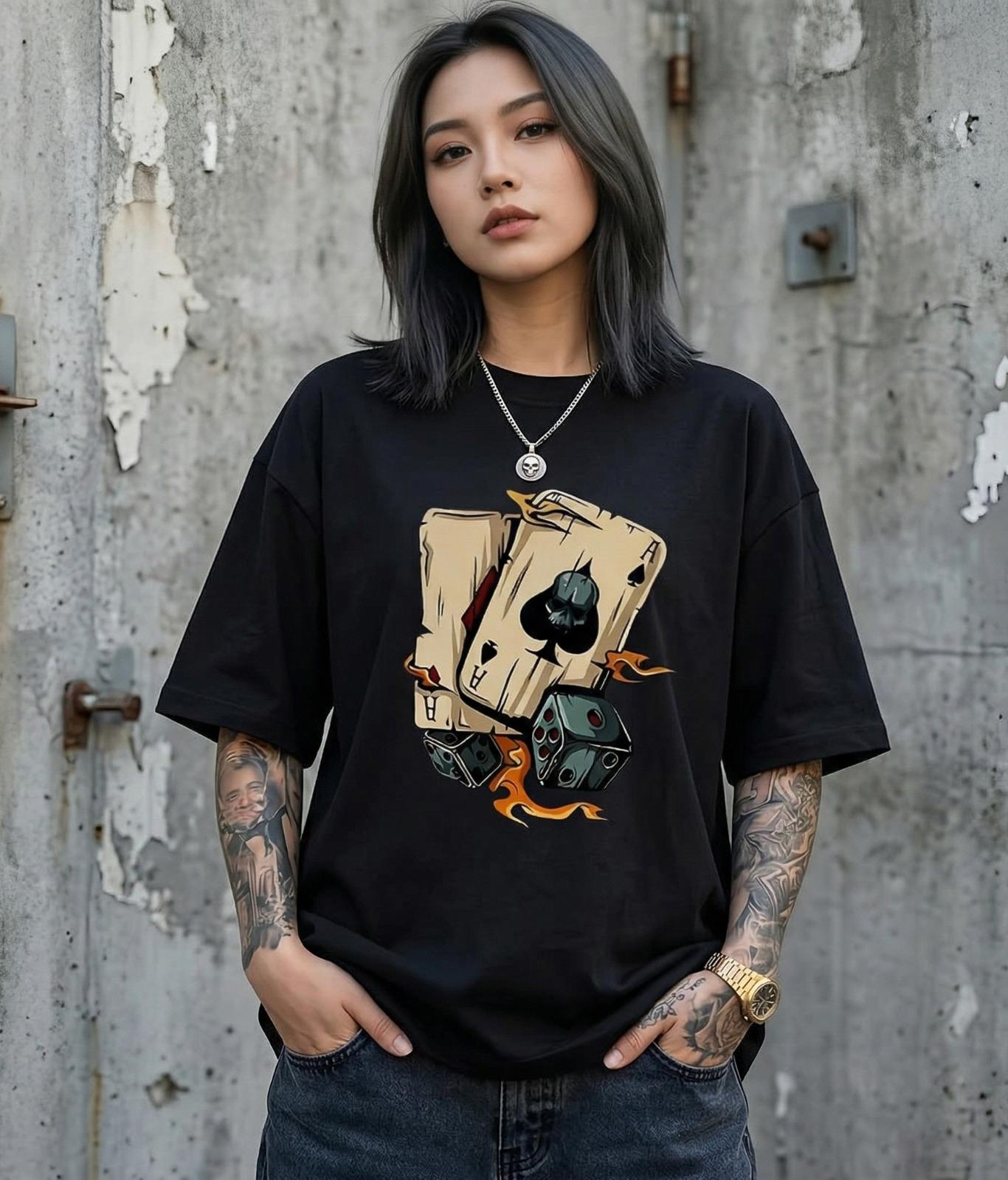 Flaming Dice Oversized T Shirt - Image 4